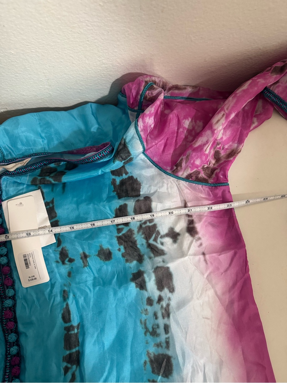 Soft Surroundings Curacao Blue Pink Silk Tie Dye Tunic Top Blouse Size XL NWT - Picture 11 of 14
